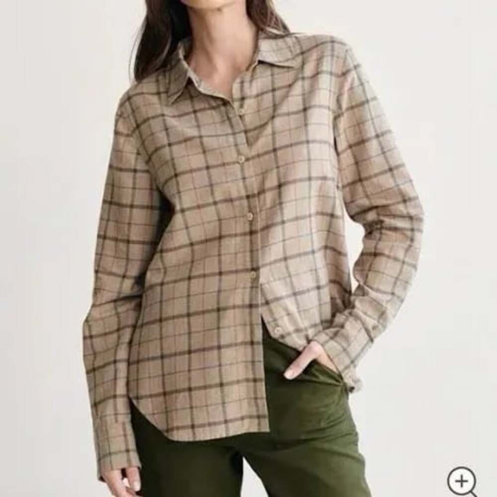 Jenni Kayne Lightweight Flannel Button Down Shirt Taupe Plaid Size S